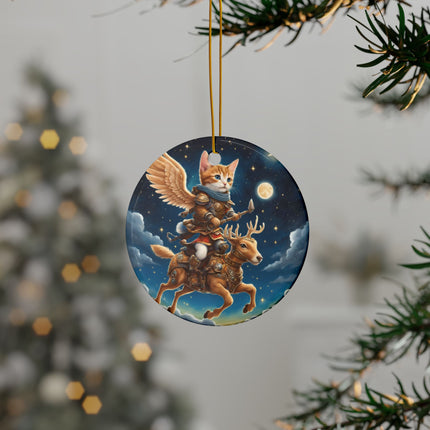 CUSTOM Flying Fantasy Christmas Future Winged Cat Ceramic Ornament