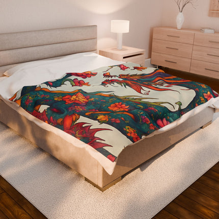 JAPANESE FLORAL DRAGON Blanket - Traditional Asian Art Plush Throw