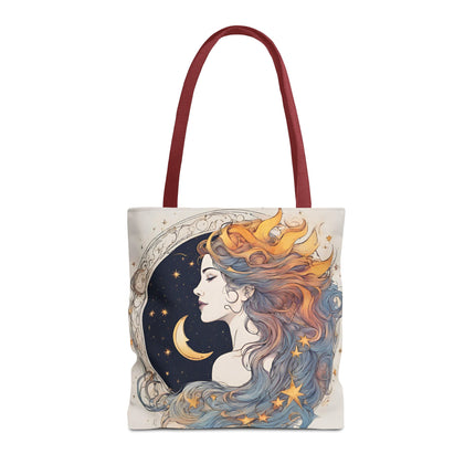 Moon Goddess Tote | Lunar Stars & Space Astronomy Grocery Bag | Laptop Book Carrier | Home Office Solar System Travel Overnight Gift