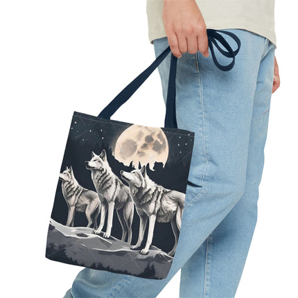 Moon Wolves Tote | Night Sky Mountain Wolf Pack Grocery Bag | Laptop & Book Carrier | Home Office Wooded Wild Dogs Travel Overnight Gift
