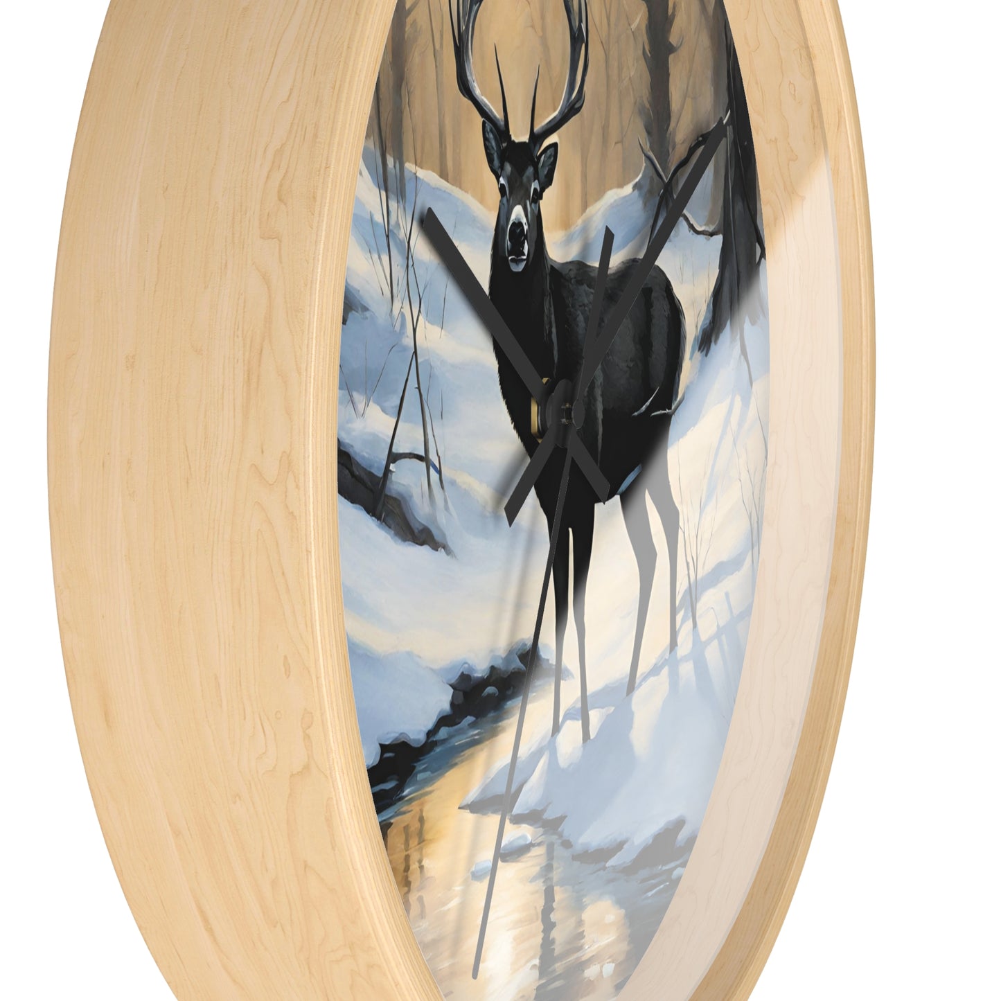 Big Buck Deer Wall Art Clock | Winter Nature Scene Snowy Creek Wall Hanging | Home Office Deer Hunter Lovers Gift