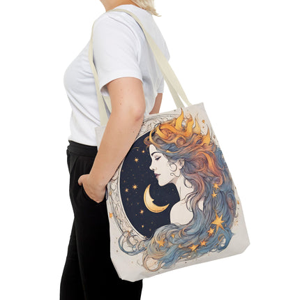 Moon Goddess Tote | Lunar Stars & Space Astronomy Grocery Bag | Laptop Book Carrier | Home Office Solar System Travel Overnight Gift