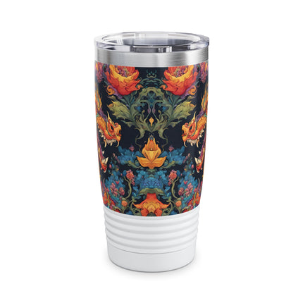 Dragon Tumbler | Japanese Flower Pattern Drink Companion | Floral Japan Insulated Travel Mug | Exercise Office College Road Trip Coffee Gift
