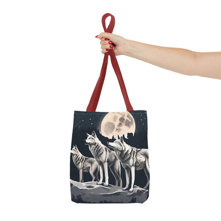 Moon Wolves Tote | Night Sky Mountain Wolf Pack Grocery Bag | Laptop & Book Carrier | Home Office Wooded Wild Dogs Travel Overnight Gift