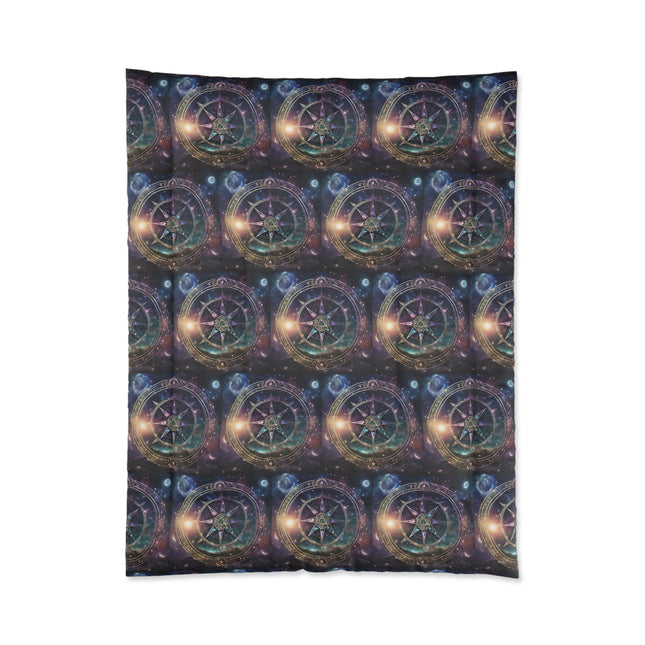 Shining Astrological Star Comforter, Wiccan Moon and Galaxy Lunar Wheel Blanket, Night Starry Sky Space Bed Cover, Astronomy Lovers Gift