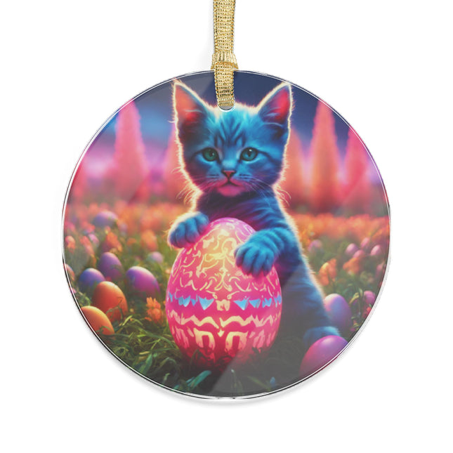 BLUE KITTEN COSMIC GALAXY EGG Tree Ornament