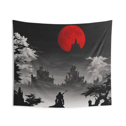 DEATH AND TERROR AWAIT Video Game Inspired Wall Tapestry - Retro Gaming Horror Decor