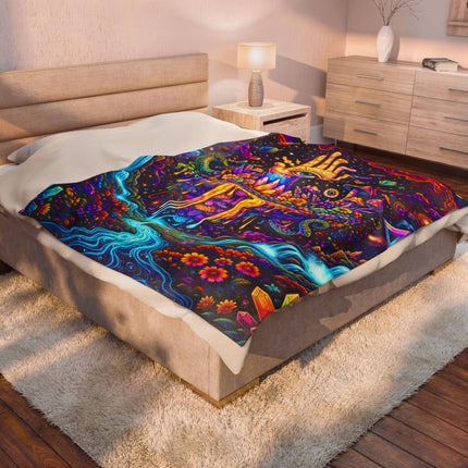 PSYCHEDELIC MIND'S EYE PALM Trippy Waterfalls Blanket