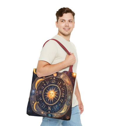 Moon Phases Tote Bag | Lunar Cycle Astronomy Wiccan Grocery Bag | Solstice Home Office Laptop Carrier | Solar System Travel Overnight Gift