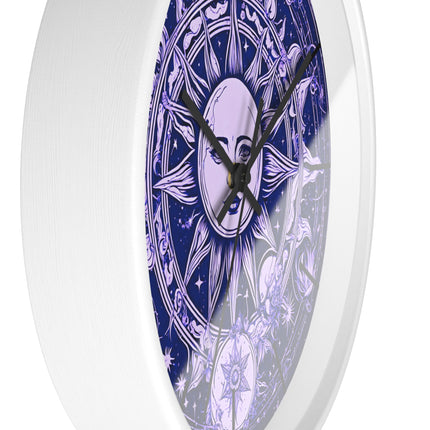 Amethyst Sun Wall Art Clock | Celestial Solstice Astronomy Wiccan Hanging | Moon & Constellations Home Office Solar System Pagan Decor Gift