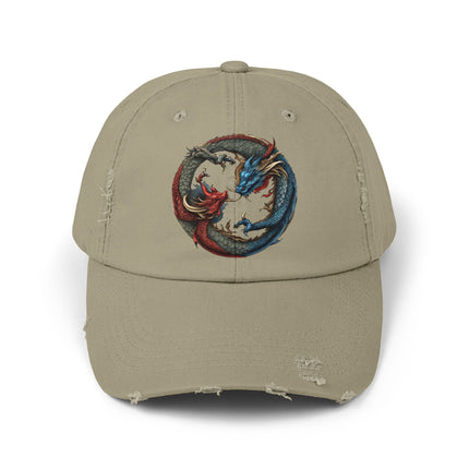 Double Dragon Yin Yang Hat, Red and Blue Dueling Serpents Ball Cap, Fighting Dragons Aura Balance Spring, Summer, Fishing Gift