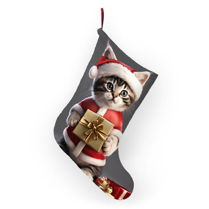 Custom Kitten Claus 2 Sided Holiday Stocking | Christmas Present Cat Lovers Decoration | Cute Feline Child/Adult Gift Fireplace Hanging
