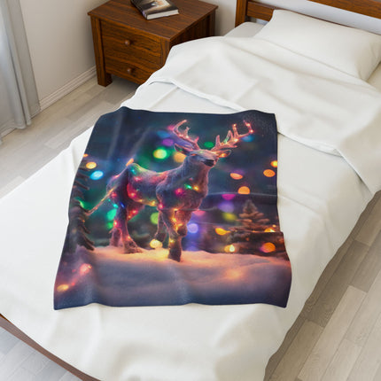 Mythical Deer Christmas Blanket, Kids Adults Mystical Lights Plush Throw, Festive Fantasy Lovers Gift, Snow Creatures Holiday Twin Cover
