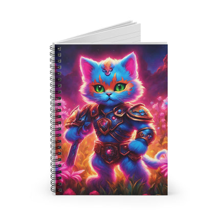 Neon Glowing Warrior Cat Spiral Notebook, Girls Lush Flower School Notepad, Armored Cosmic Space Spiral Journal