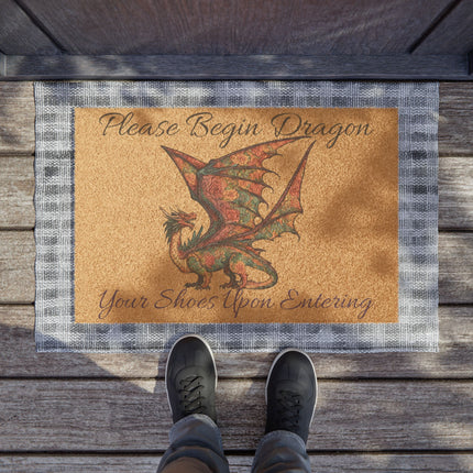 PLEASE BEGIN DRAGON YOUR SHOES UPONE ENTERING Floral Pattern Dragon Doormat