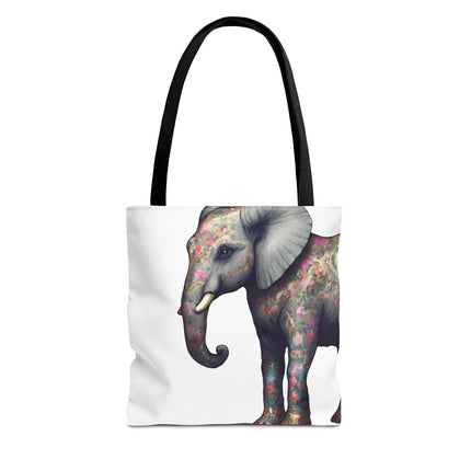 Elephant Gift Tote | Majestic Flower Pattern Grocery Bag | Animal Lovers Office Travel Carrier | Jungle Kingdom Endangered Cotton Traveler