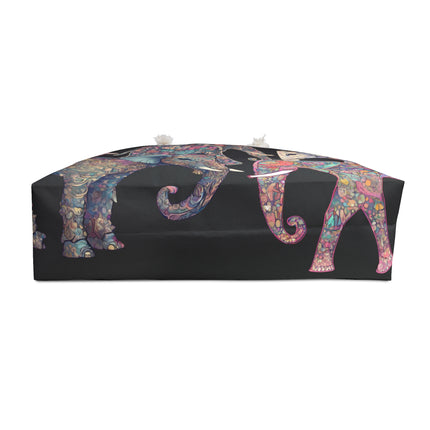 Flower Elephant Pattern Collage Weekend Bag | Floral March of the Elephants Travel Tote | Animal Lovers Collector Overnight Travel Carrier