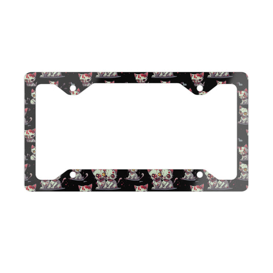 Zombie Cat License Plate Frame, Undead Brain Kittens Car Accessory, Bloody Gray Feline Kitty Metal Auto Decor, Cute Zombie Lover Gift