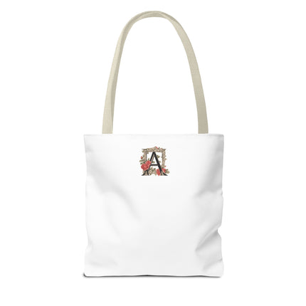 Custom Letter Personalized Tote | Rose Flowered Grocery Travel Bag | Floral Print Roses Office Laptop & Books or Exercise Overnight Carrier