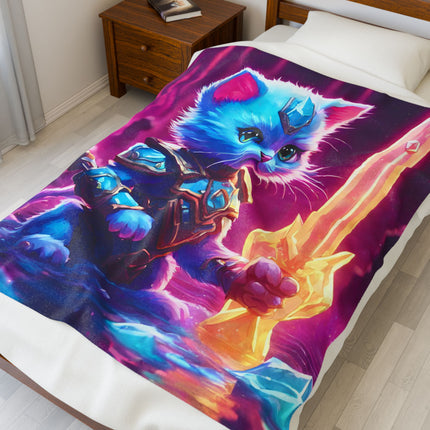 WARRIOR CAT CRYSTAL SWORD Blanket - Glowing Shielded Mystic Blade Cave Kitten Cover