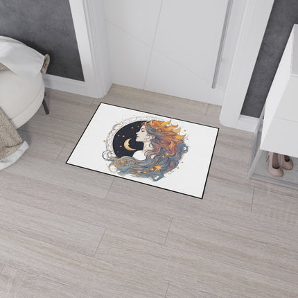 Moon Goddess Heavy Duty Floor Mat | Lunar Stars, Space Astronomy Lovers Gift | Astrology Woman Night Sky Flowing Hair Entry & Bathroom Decor