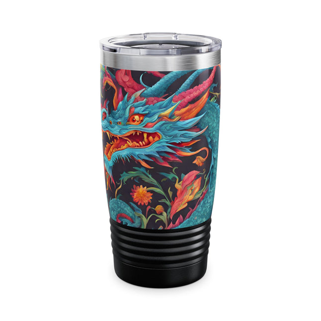 Dragon Tumbler | Japanese Flower Pattern Drink Companion | Floral Japan Insulated Travel Mug | Exercise Office College Road Trip Coffee Gift