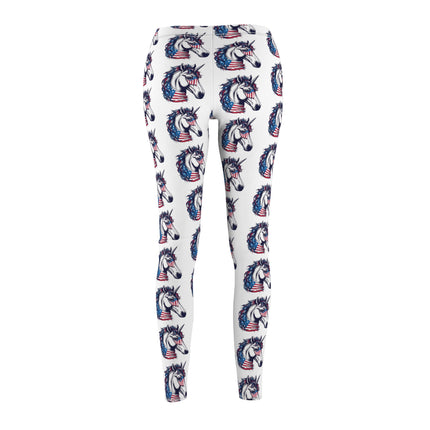 Patriotic Unicorn Skinny Leggings, United States Freedom Loving Horse Lounge Tights, US Election Elastic Exercise Jogging Pattern Yoga Pants