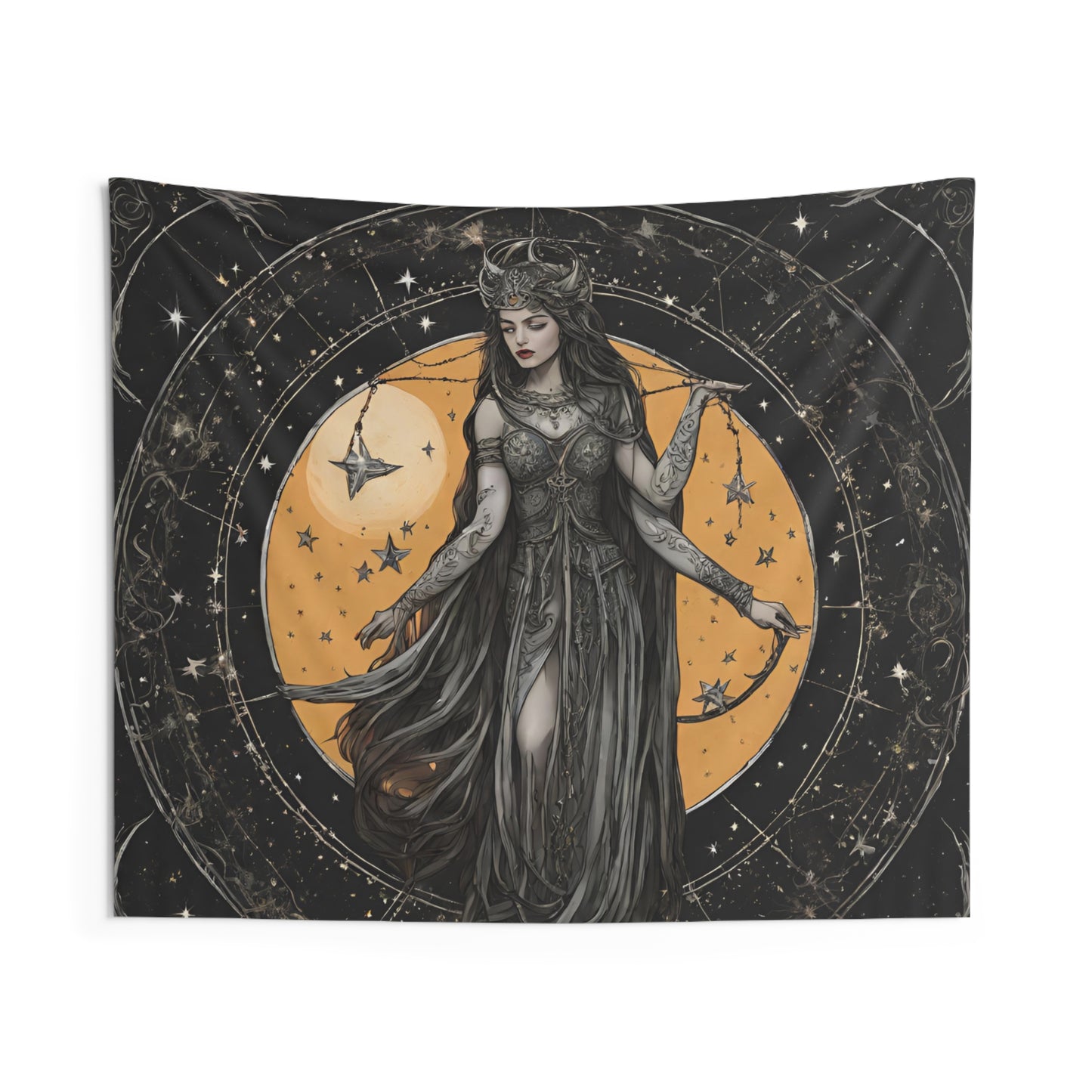Star Dark Goddess Wall Decor | Lunar Time Keeper, Space Astronomy Tapestry Gift | Astrology Woman Night Sky Psychic & Tarot Room Hanging