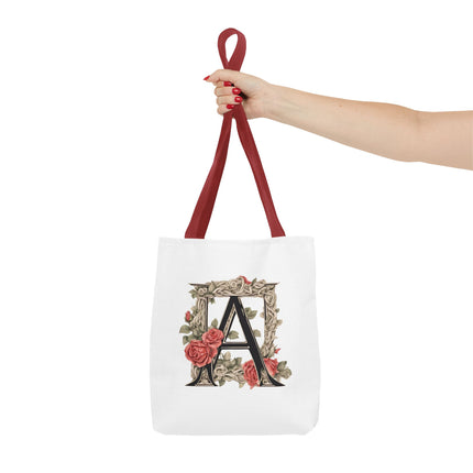 Custom Letter Personalized Tote | Rose Flowered Grocery Travel Bag | Floral Print Roses Office Laptop & Books or Exercise Overnight Carrier