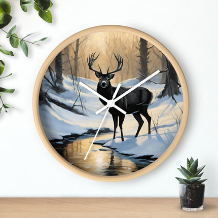 BIG BUCK DEER Wall Clock - Winter Nature Scene Hunting Decor