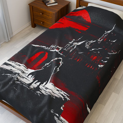 STANDING AT THE PRECIPICE OF EVIL Retro Vampire Castle Blanket - Vintage Video Game Inspired Throw