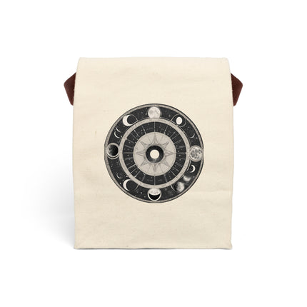 Moon Phases Canvas Lunch Bag | Lunar Cycle Astronomy Meal & Snack Carrier | Wheel of the Year School or Work Office Solar System Holder
