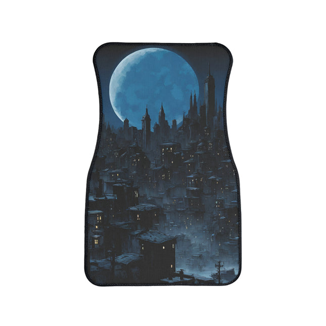 Car Decor | Dark City Of The Night Car Mat | Blue Moon Darkness Auto Floor Carpet | Gothic Lunar Moonlight Skyline | Car Lovers Gift