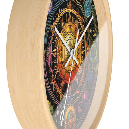 CELESTIAL COLLAGE Wall Clock - Sun Solstice Wiccan Astronomy Decor