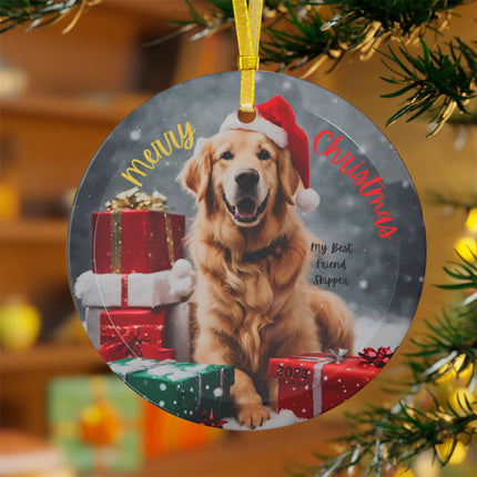 PERSONALIZED GOLDEN RETRIEVER Glass Christmas Ornament
