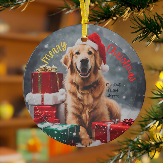 PERSONALIZED GOLDEN RETRIEVER Glass Christmas Ornament