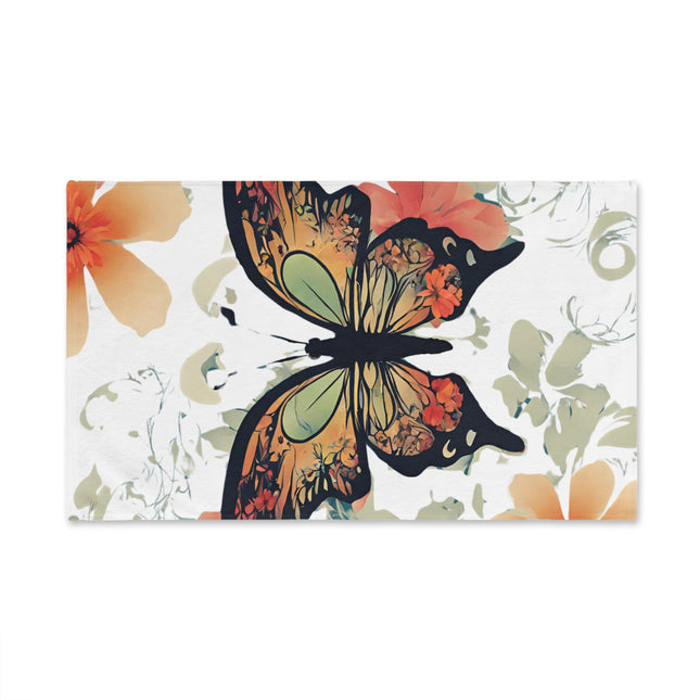Floral Butterfly Hand Towel | Flower Pattern Flying Insect Decor | Bathroom Accent Drying Cloth | Spring & Summer Flutter Fly Polyester Gift