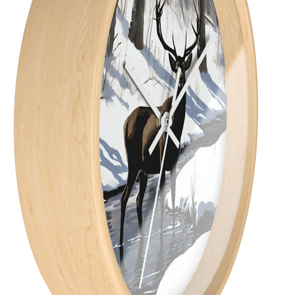 Deer Hunter Wall Art Clock | Winter Creek Big Buck Wall Hanging | Snowy Nature Scenic Home Office Hunting Lovers Gift