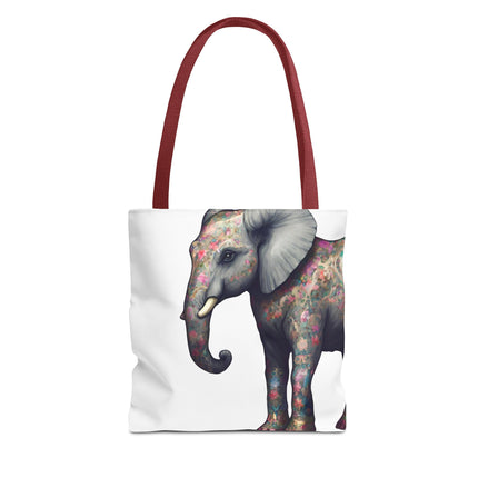 Elephant Gift Tote | Majestic Flower Pattern Grocery Bag | Animal Lovers Office Travel Carrier | Jungle Kingdom Endangered Cotton Traveler