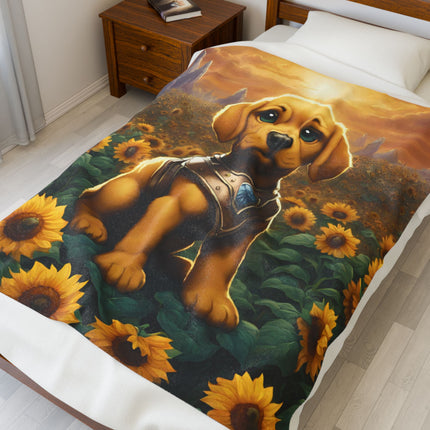 CRYSTAL ARMOR PUPPY Blanket - Sunflower Field Dog Plush Bed Cover Throw