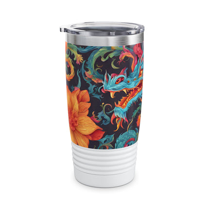 Dragon Tumbler | Japanese Flower Pattern Drink Companion | Floral Japan Insulated Travel Mug | Exercise Office College Road Trip Coffee Gift