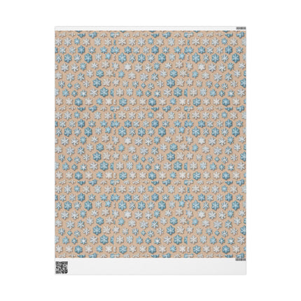 Christmas Wrapping Paper Snowflake Blue White Beige Gift Wrap Holiday Gift Wrap Roll
