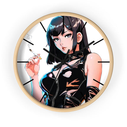 LEATHER CLAD SMOKER Wall Clock - Retro Spy Cartoon Pin-Up Decor