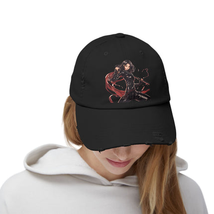 Anime Girl Cap, Black Tight Leather Outfit Sexy Cute Hat, Japan Cartoon Katan Sword Swinging Style Head Gear, Spring, Summer, Fishing Wear