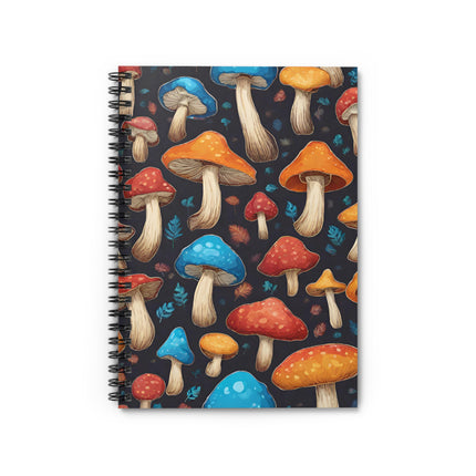 Happy Mushrooms Colorful Fungi Spotted Toadstools Spiral Notebook Rule Line Paper A5 6x8 Inch Size Journal