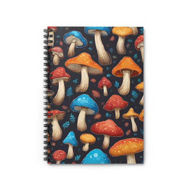 Happy Mushrooms Colorful Fungi Spotted Toadstools Spiral Notebook Rule Line Paper A5 6x8 Inch Size Journal