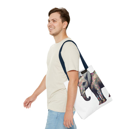 Elephant Gift Tote | Majestic Flower Pattern Grocery Bag | Animal Lovers Office Travel Carrier | Jungle Kingdom Endangered Cotton Traveler