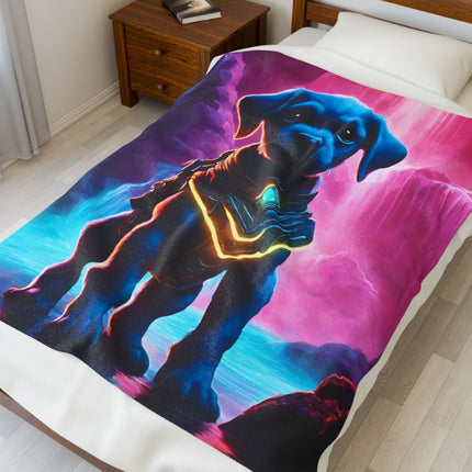 COSMIC NEON ARMORED WARRIOR PUPPY Blanket - Glowing Crystal Cavern Waterfall Dog Cover