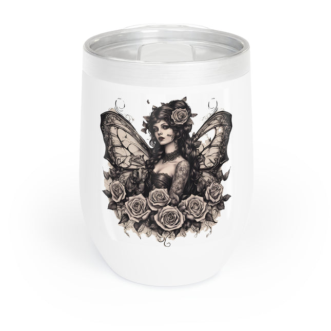 GOTHIC WESTERN ROSE BUTTERFLY BEAUTY Wine Tumbler - Tattooed Mystical Bar Keep Cooler