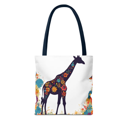 Giraffe Lovers Tote | Floral Safari Animal Grocery Bag | African Savanna Office Travel Carrier | Flower Collage Forest Cotton Traveler